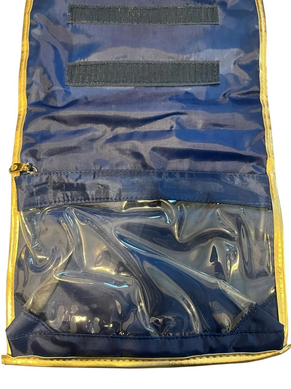 Trina Turk Travel Cosmetics Organizer Navy Polka Dot with Gold Accents NWOT